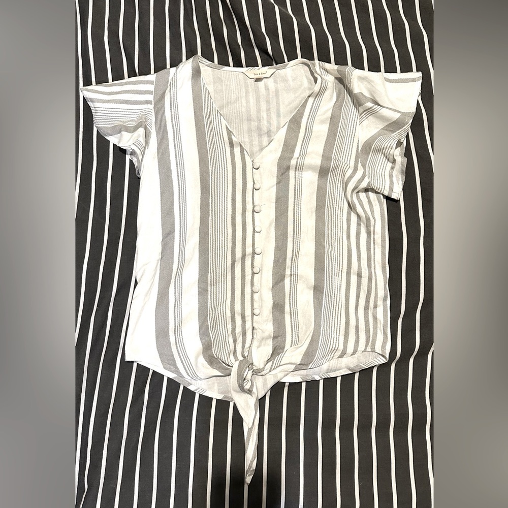 Sim and Sam Striped with Buttons T-shirt